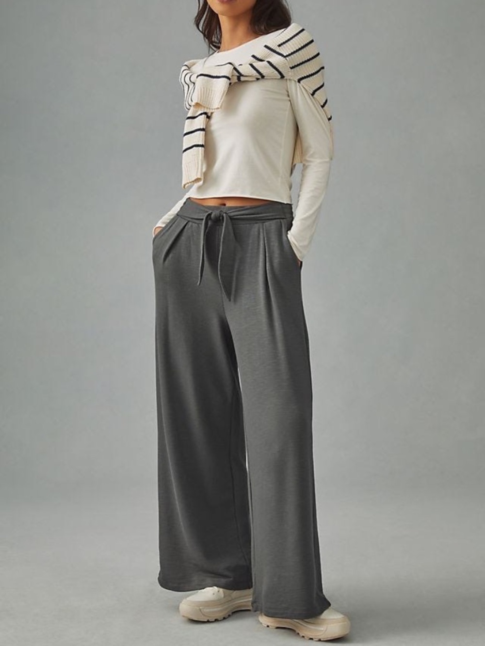 Daily Practice by Anthropologie Charcoal Grey Wide Leg Tie Waist Pants XL